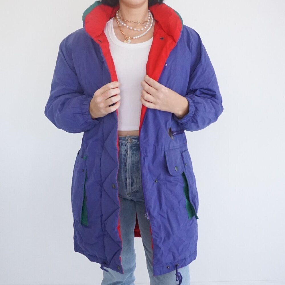 Vintage '80S Cyclone Winter Club Purple w Red Liner Puffer Utility Ski Jacket S